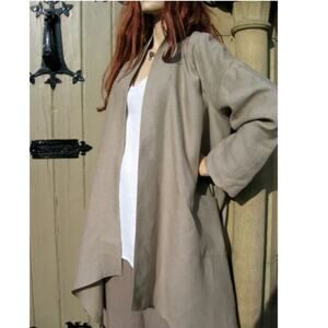 Linen Eva Tralala Tan One Size Open Layering Jacket Asymetrical Hem Lagenlook